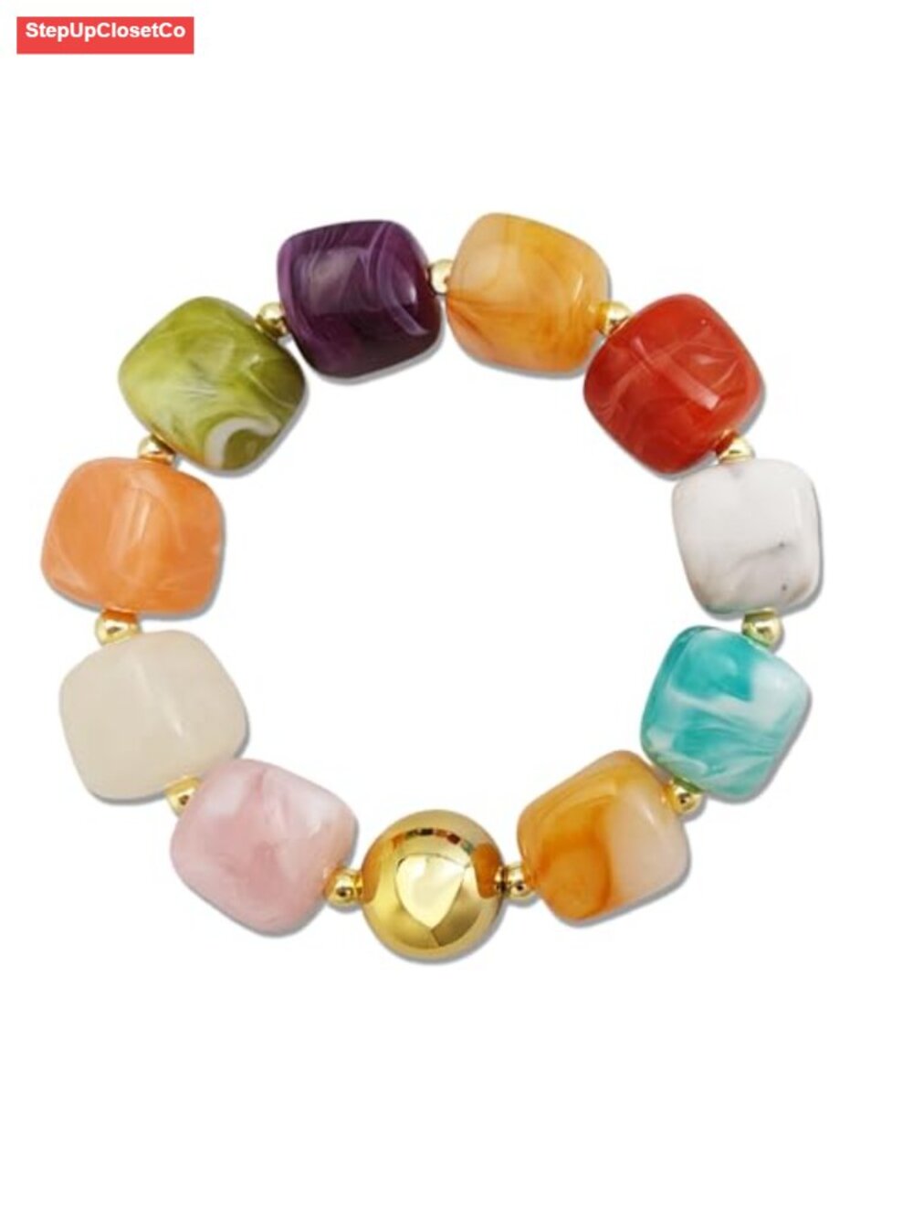 Chunky Beaded Bracelet for Women, Stackable Square Resin Bangle